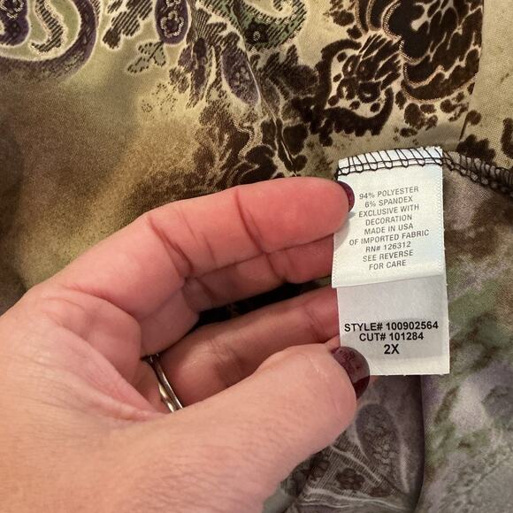 Vintage Dressbarn Womens Beaded Fairy Grunge Top Plus Size 2X Green Brown Sequin - Picture 8 of 9